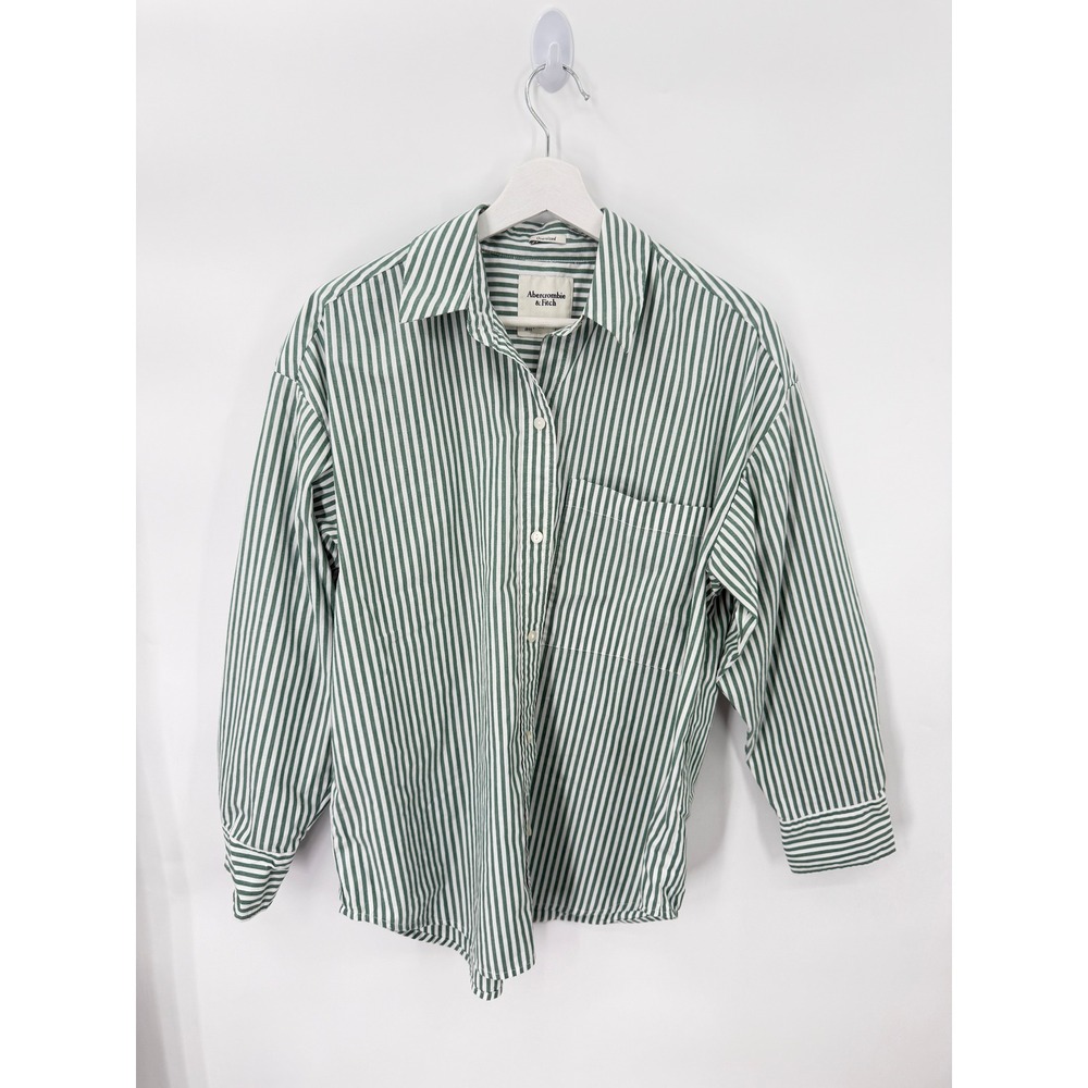 Abercrombie & Fitch Shirt Womens S Green Striped Oversized Button Up 140S0461